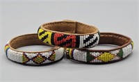 Trio of African Beaded Leather Bracelets 4