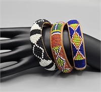 Trio of African Beaded Leather Bracelets 1
