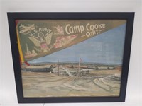 Framed Army Camp Painting & Camp Cooke Pennant
