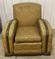 (W) 
Floral Pattern Arm Chair With Carved Wooden