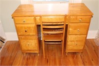 Vintage Seven Drawer Maple Desk & Chair
