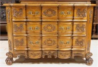 Serpentine Front Paw Footed Oak Commode.