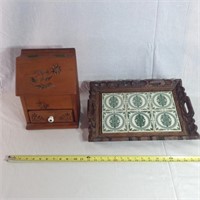 Pair of wooden items, serving tray and box