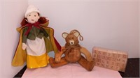 Anne Of Jamestown Rag Doll, Wooden Bear, & Blocks