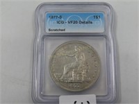 1877-S Silver Trade Dollar, Graded VF20
