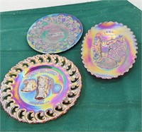 3 Carnival Glass Plates