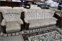 CHESTERFIELD AND CHAIR WITH WICKER SIDES