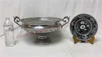 Spode 7.25" Plate & Aluminum Handled Compote