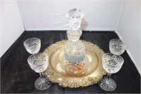 7 PC. CRYSTAL SHERRY SERVICE DECANTER, 5 GLASSES
