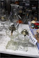 (2) Glass Greek Key Kerosene Lamps