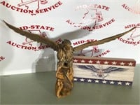 Wood Eagle Statue & Patriotic Sign