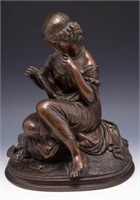 Bronze Sculpture of Seated Woman, Unsigned.