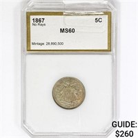 1867 Shield Nickel PCI MS60 No Rays