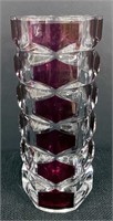 MCM Triangular Cranberry & Clear Vase (France)