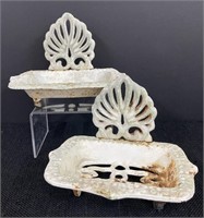 Vtg Cast Iron Footed Soap Dishes-2-pc Set