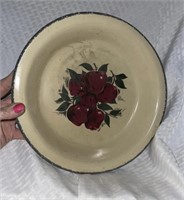 Vintage Stoneware Pie Plate with Apple Decor