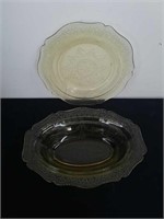 Two depression glass dishes