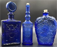 3 Vintage Cobalt Decanters