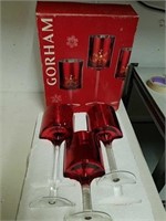 Gorham 3 piece Christmas red hurricane set