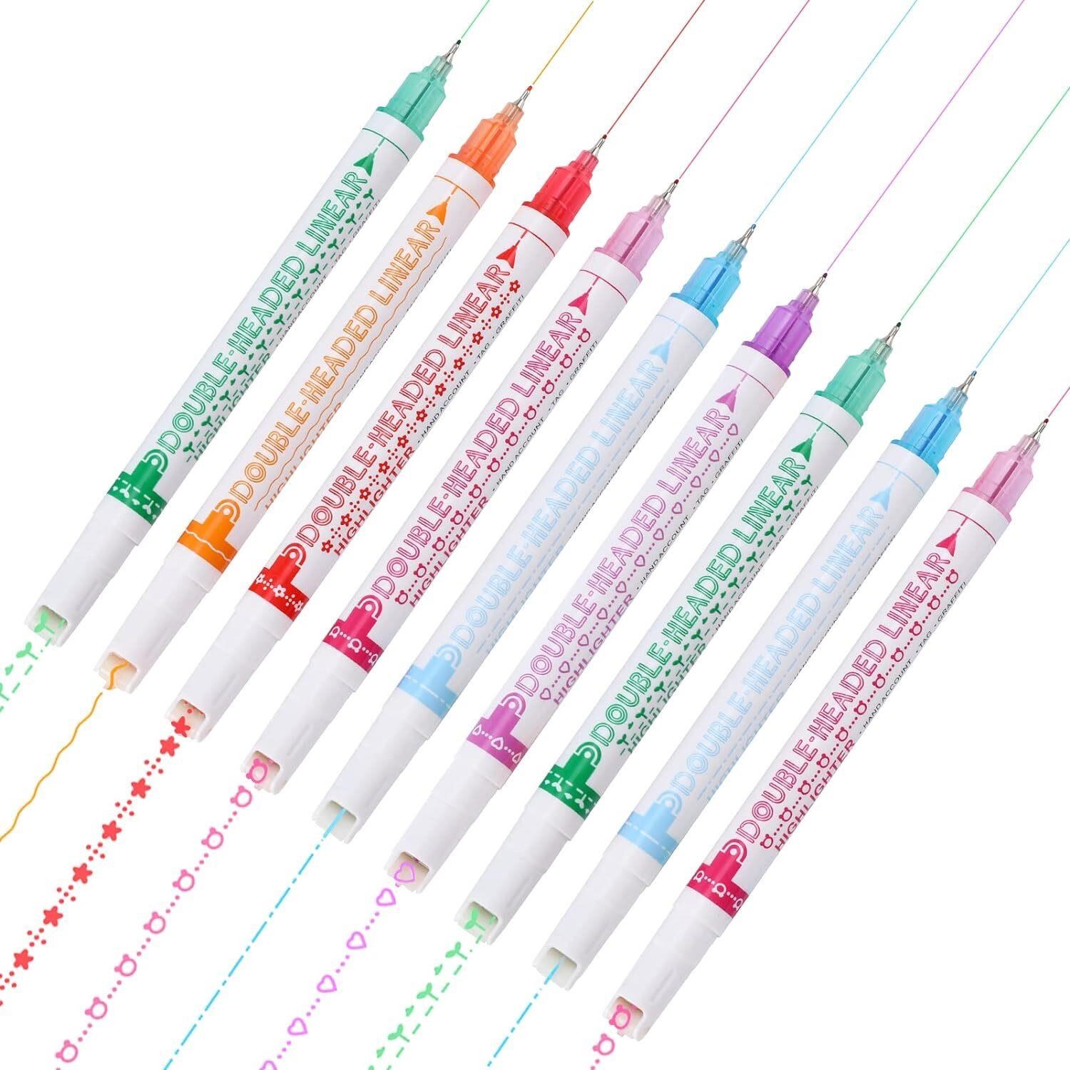 9 Pcs Colored Curve Highlighter Pen Set  Dual Tip