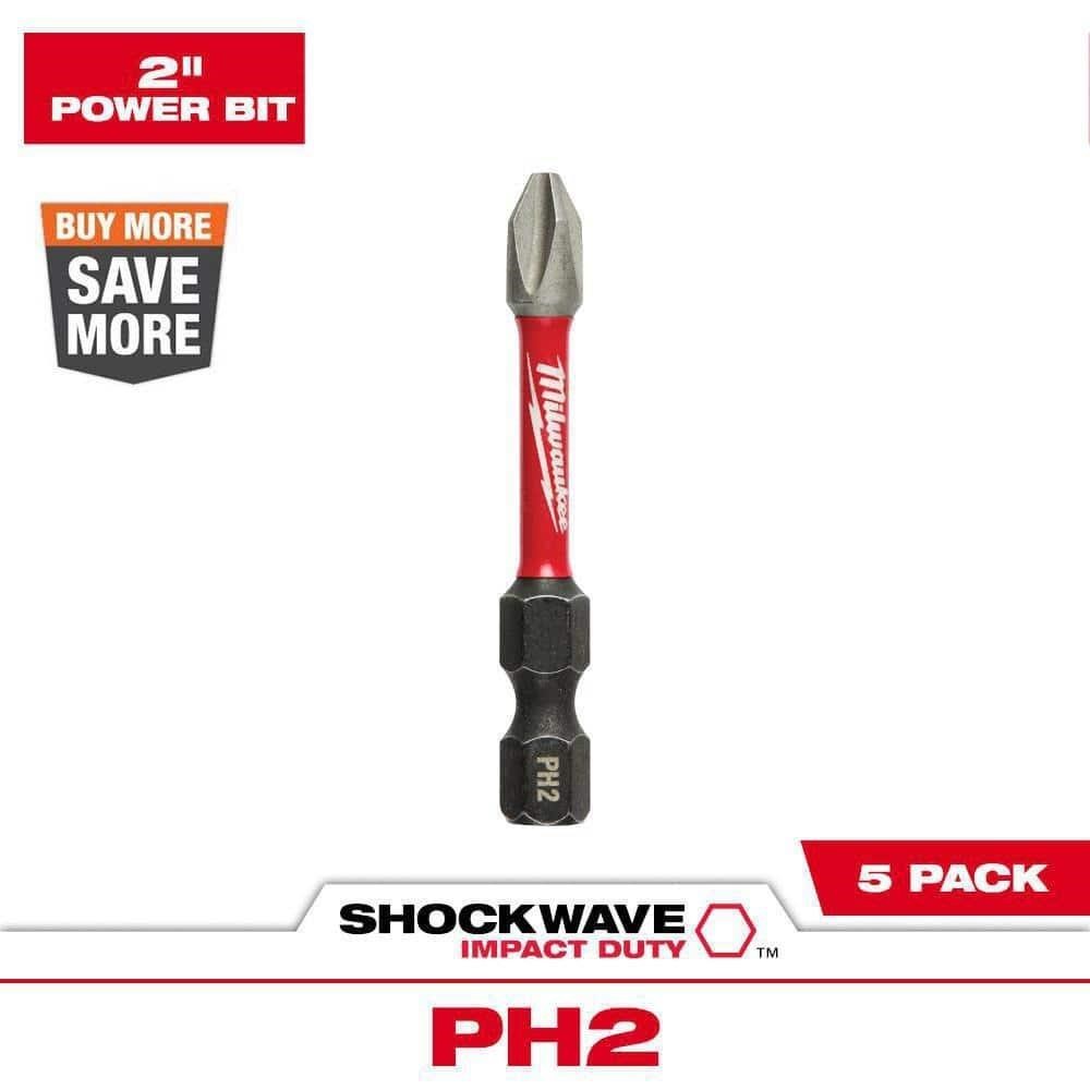 SHOCKWAVE 2in Phillips #2 Screw Bit (5-Pack)