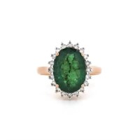 14K Rose Gold, Emerald and Diamond, Vintage Style