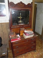 Oak Dresser with Mirror  (stuff on top not