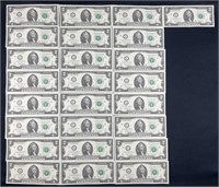 (25) Consecutive Serial US $2 Bills, 2007A