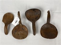 4 Early Wooden Butter Scoops