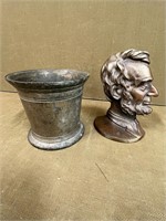 Heavy Brass Vase & Vintage Lincoln Bookend