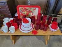 RED & WHITE SERVE-WARE, GLASS & PLASTIC