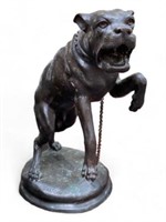 24" Bronze Mastiff on Chain, Signed, "Valton".