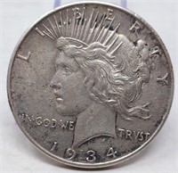 1934-D Peace Dollar AU-Reverse Scratch