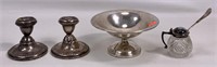 Sterling nut dish, 2 candlestick (rough), weighted