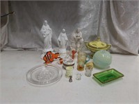 An eclectic lot of statues, art glass, religious