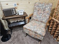 Vintage chair w/ table, phone & radio