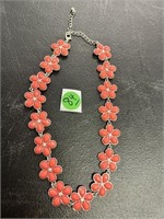 Coral Color Stone Flower Costume Jewelry 15"