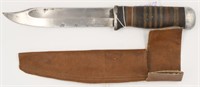 Vintage Wood Handle Fighting Knife & Leather