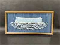 Handmade Framed Blue White Ribbon Lace Art