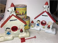 Snoopy snow cone makers, Peanuts party mix tins