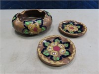 (3) antique Germany Ashtray Cigar/Cig Pottery hndp