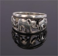 STERLING Silver Elephants Ring Sz 11