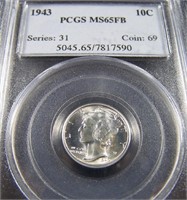 1943 Silver Mercury Dime PCGS Graded MS65FB