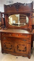 Oak Carved Sideboard with Mirror