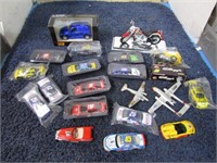 ASSORTED DIECAST CARS, PLANES & MOTORCYCLES