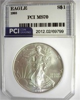 1993 Silver Eagle MS70 LISTS $3600