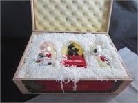 (3) Peanuts Ornaments in Sealed Wood Crate