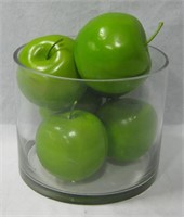 6" Tall Glass Container With 6 Faux Apples