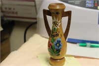 A Wooden Miniature Hand Painted Vase - Signed