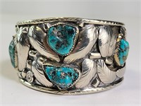Large Sterling Signed Turquoise Cuff 73 G (Beauty)